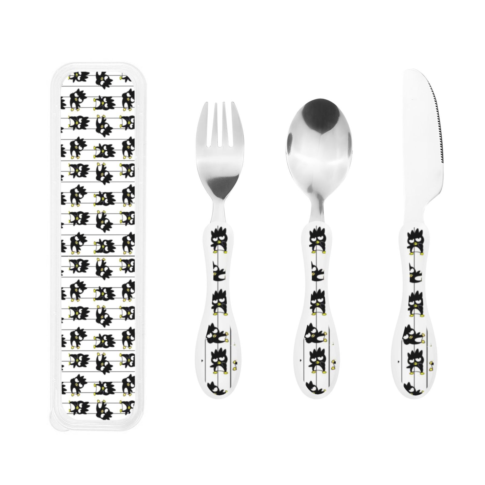 Badtz-Maru Reusable Travel Utensils Set With Case, Portable Knife Fork Spoons Cutlery, 430 Stainless Steel Ideal for Kids Adults Travel Picnic Camping Utensils